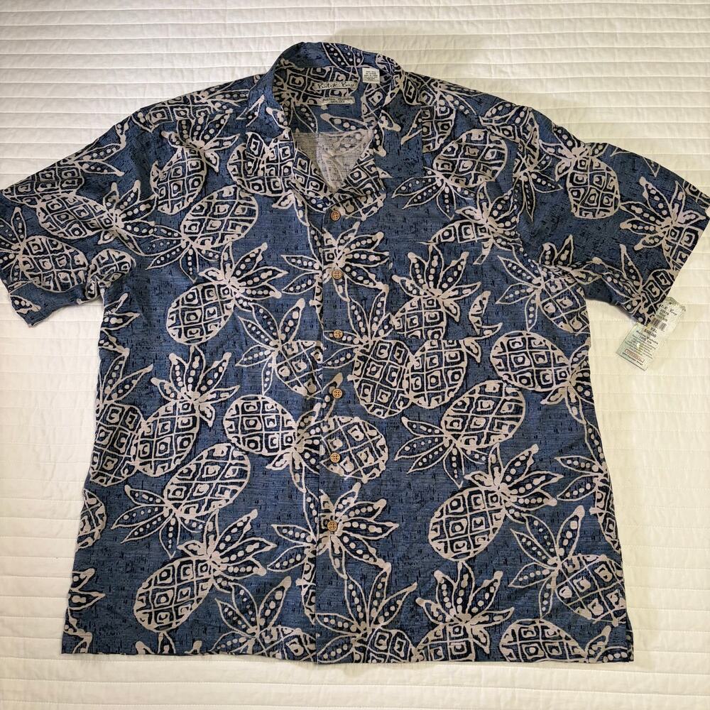 Batik Bay Washable Silk Button Up Blue Tropical Short Sleeve Shirt Mens XXL NWT